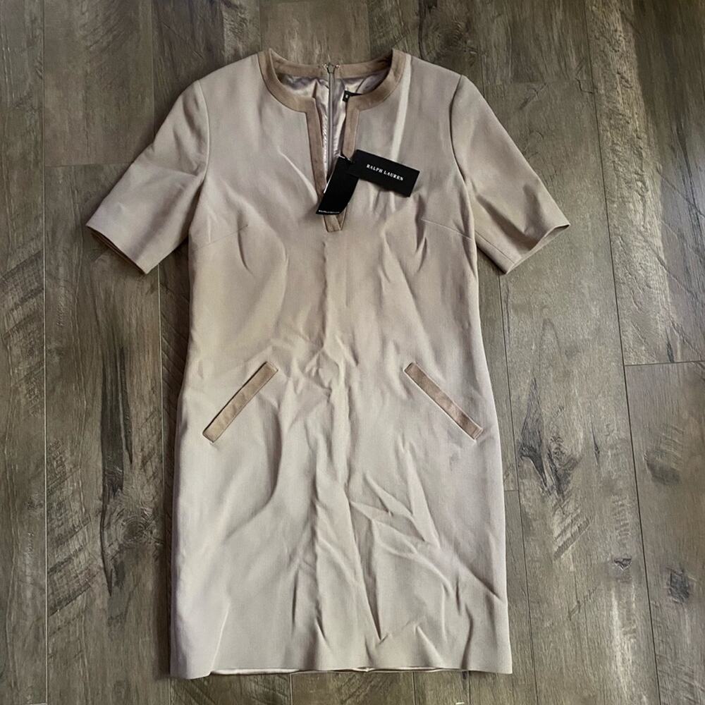 NWT Ralph Lauren Black Label Suede Wool Dress Taupe 6